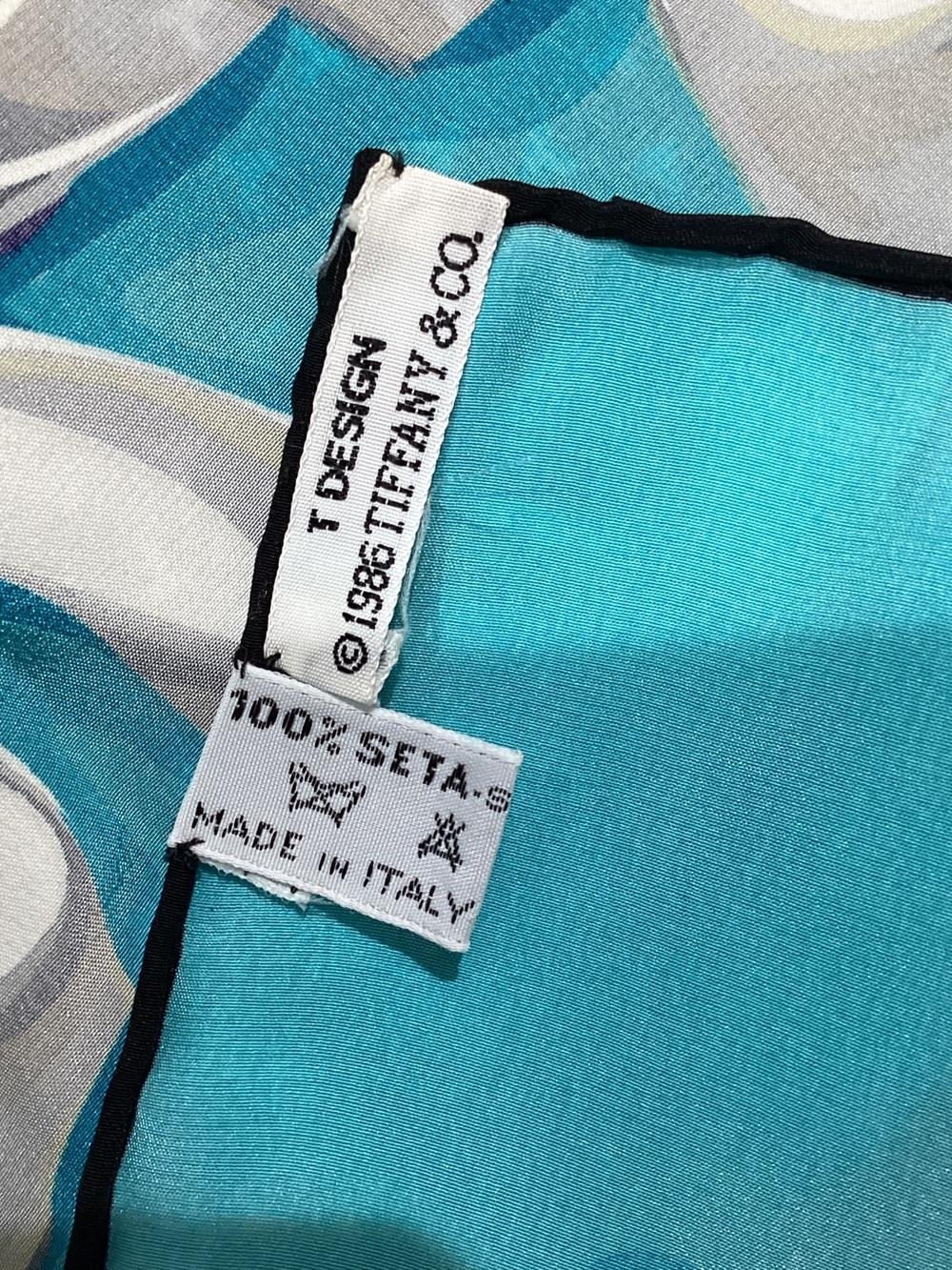 Tiffany & Co. Black Heart Print Scarf with Tiffany Blue Ribbon Border - Picture 4 of 10